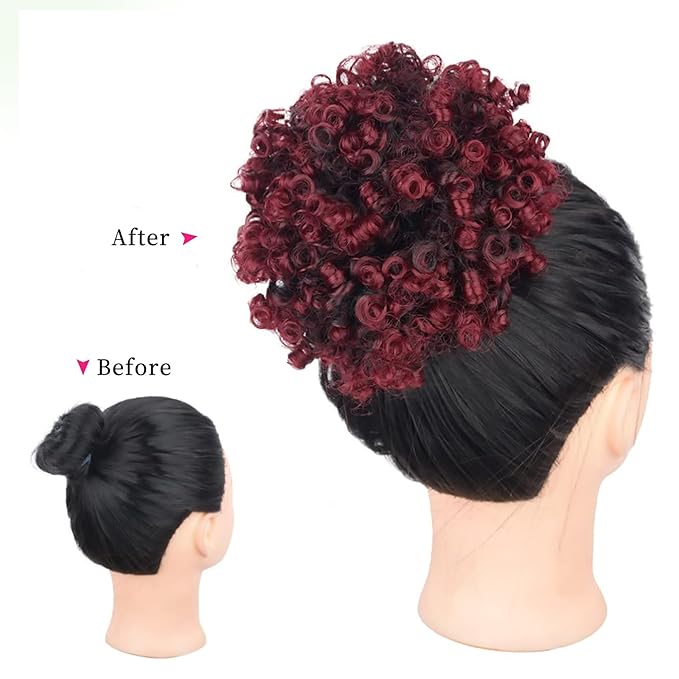 Afro Puff Ponytail for Black Women Culy Wavy Short Drawstring Ponytail Hair Extension Synthetic Mini Afro Bun(1B-Bug#)