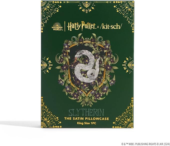 Kitsch x Harry Potter Slytherin Satin Pillowcase with Zipper – Double-Sided Crest Design – Better Than Silk Pillowcase – Perfect for Kids Rooms & Toddler Bed Time Pillow Case – King Size 19x36