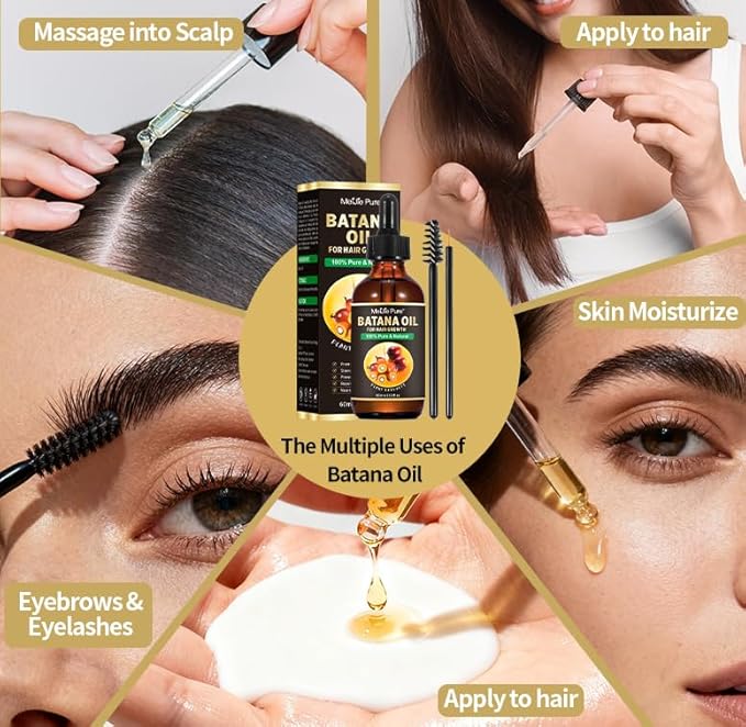 Batana Oil for Hair Growth–4Pc Set: Raw Batana Oil,Hair Mask Paste,Lash Wand & Brow Brush,Hair Growth Treatment Promotes Hair Thickness,Prevents Loss for Men Women,Deep Care for Scalp,Edges & Eyebrows
