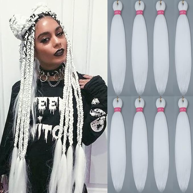 AQINBEL White Braiding Hair 8 Bundles/Pack 26" Braiding Hair Pre Stretched Itch Free Crochet Twist Braids Hair Yaki Texture Hair for Braiding Extensions for Women (White)