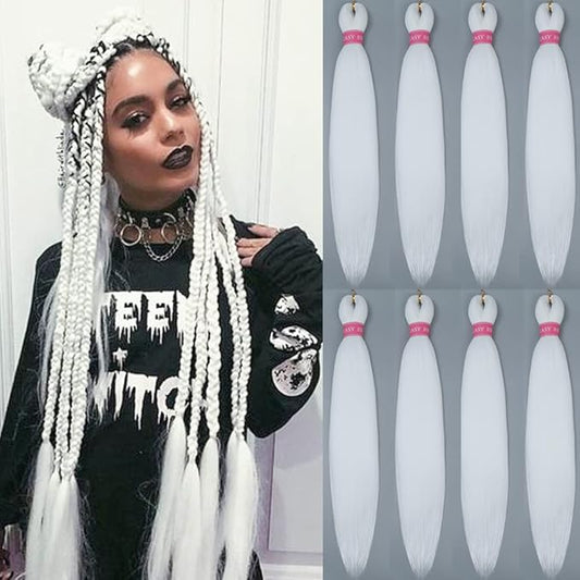 AQINBEL White Braiding Hair 8 Bundles/Pack 26" Braiding Hair Pre Stretched Itch Free Crochet Twist Braids Hair Yaki Texture Hair for Braiding Extensions for Women (White)