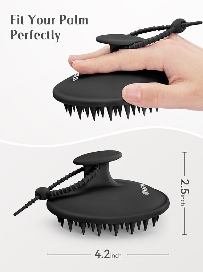 HEETA Scalp Massager Shampoo Brush with Silicone Bristles for Dandruff Removal Scalp Care & Hair Growth, Scalp Scrubber for All Hair Types, Head Massager Stress Relax, Upgraded Large Design,Black