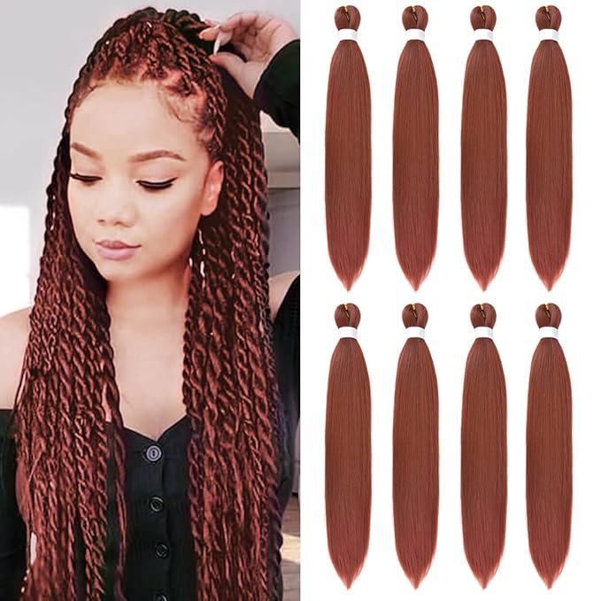8 Pack Pre Stretched Braiding Hair - 26" 100G/Pack Premium Braiding Hair Pre Stretched Extensions, Professional Itch Free Hot Water Setting Perm Yaki Texture Prestretched Hair(#350)