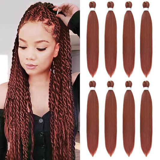 8 Pack Pre Stretched Braiding Hair - 26" 100G/Pack Premium Braiding Hair Pre Stretched Extensions, Professional Itch Free Hot Water Setting Perm Yaki Texture Prestretched Hair(#350)