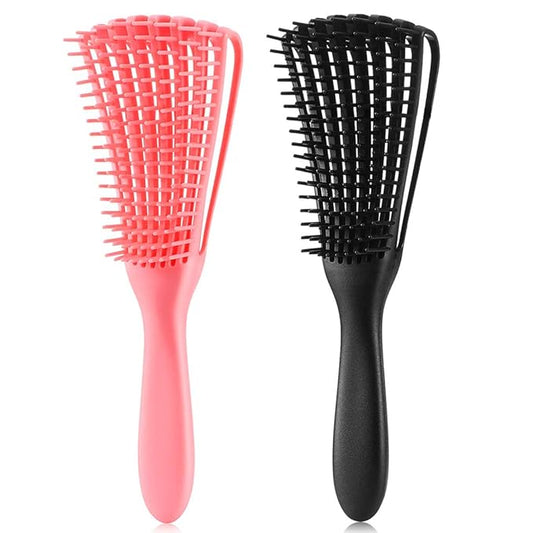 Hair Brush for Afro America/African Hair Textured 3a to 4c Kinky Wavy/Curly/Coily/Wet/Dry/Oil/Thick/Long Hair, Detangling Brush for Women (2 pcs, Pink-Black)