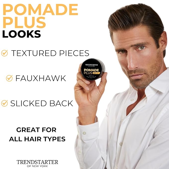 TRENDSTARTER Pomade Plus, 4 oz - Medium Hold and Shine, Premium Flake-Free Water-Based Hair Styling Gel for All Hair Types - Pack of 2 - Includes Argan Oil, Made in USA