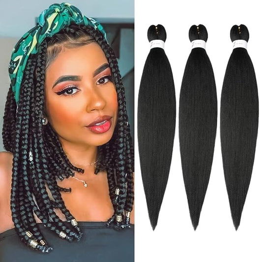 Braiding Hair for Kids 16 Inch Brown Pre stretched Braiding Hair Extensions Yaki Hot Water Synthetic Hair(16nch,3Packs Natural black)