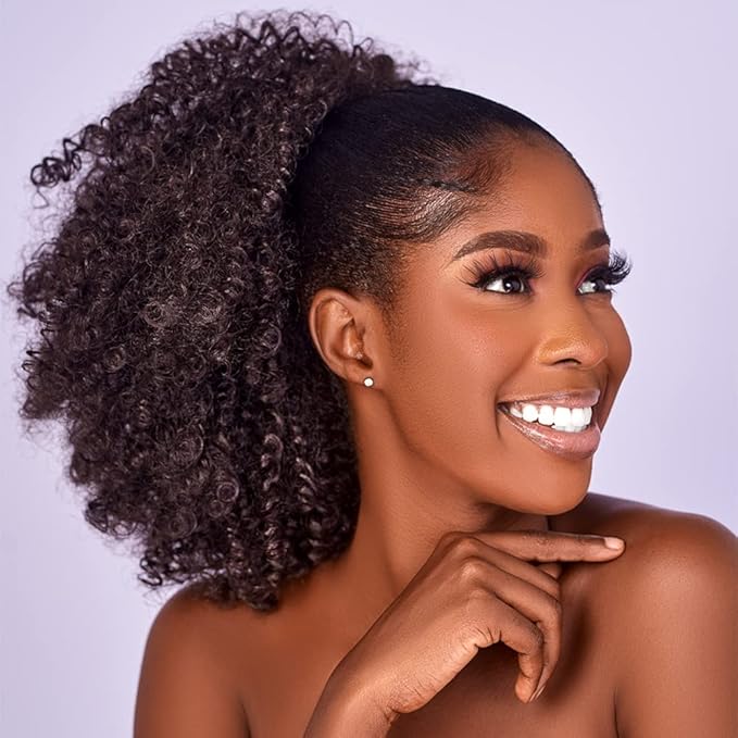 Afro Puff kinky curly Drawstring Ponytail Extension for Black Women Synthetic Short Afro Kinkys Curly Afro Bun Extension Hairpieces Updo Hair Extensions with Two Clips(4#)