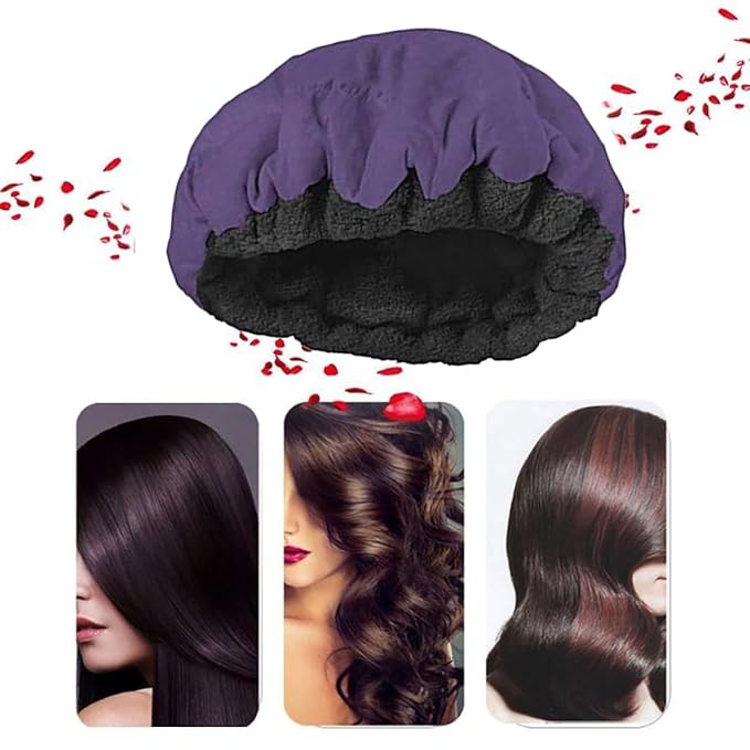 Steam Cap, Cordless Deep Conditioning Heat Cap Flaxseed Heat Cap Microwavable Heat Cap Hair Care Cap Heat Cap for Deep Conditioning Hair Therap, Purple