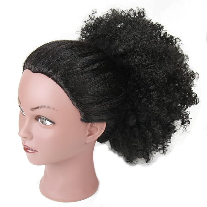 Afro Puff Drawstring Ponytail Extension for Black Women Short Afro Curly Ponytail Extension Clip On Kinky Drawstring Curly Ponytail Bun (1B#)