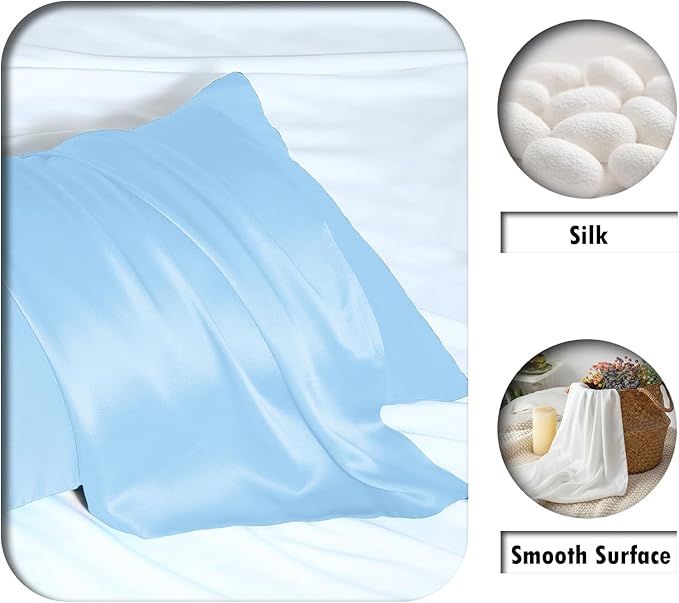 SUATIEN Mulberry Silk Pillow Cases King Size Silk Pillowcase for Hair and Skin with Zipper Soft Breathable Smooth Cooling Silk Pillow Case for Sleeping,Gifts for Women (Sky Blue,20"X 36",1Pcs)