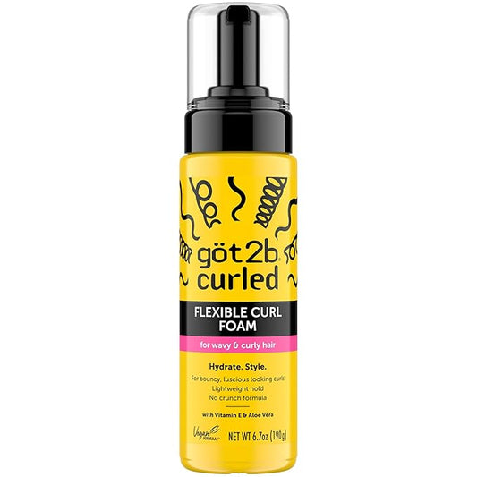 Got2B Curled Flexible Curl Foam, 6.7 Fl Oz, Hair Mousse for Frizz Control and Heat Protection, Lightweight Hold, No-Crunch Definition for Wavy & Curly Hair Styling, Aloe Vera & Vitamin E Infused