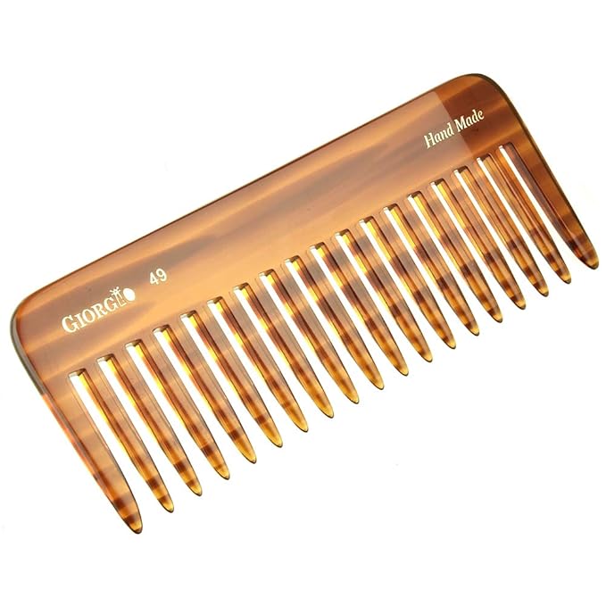 Giorgio G49 & G30 Large 5.75 Inch Detangling Comb, Wide Teeth for Thick Curly Wavy Hair. Long Hair Detangler Comb For Wet and Dry. Handmade, Saw-Cut, Hand Polished, 2 Pack Ivory/Tortoiseshell