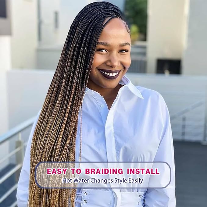 8 Pack Ombre Braiding Hair Pre Stretched - 36" 110G/Pack Premium Pre Stretched Braiding Hair Extensions, Professional Itch Free Hot Water Setting Perm Yaki Texture Prestretched Hair (1B27)