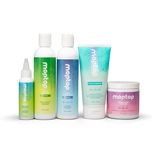 MopTop Curly Hair Care Kit - Detox Shampoo, Gentle Shampoo, Daily Conditioner, Moisturizing Curl Gel, Lightweight Hold Hair Care Products for Wash Day Routine