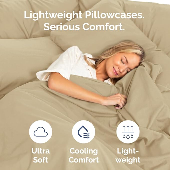 Queen Pillow Cases Set of 10 - Ultra Soft Hotel Quality Pillowcase Covers - Comfy & Wrinkle Free - Shrink, Stain and Fade Resistant - Easy-Care, Machine Washable Pillow Protectors - 10 Pcs Set - Beige