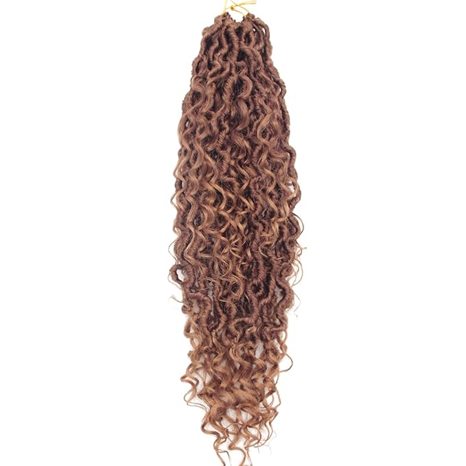 8Packs Goddess Locs Crochet Hair 18Inch Boho Faux Locs,Crochet Loc With Curly Ends River Hippie Bohemian Loc Crochet Hair for Black Women(T33/27, 18inch(Pack of 8))