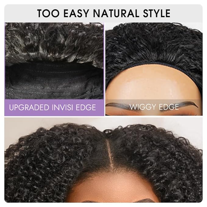 Eooma Half Wig Human Hair 220 Density Kinky Curly half wig Upgrade 3 IN 1 Drawstring Seamless Flip Glueless Wigs for Women Invisible Hairline Beginner Friendly Headband Wig 20 Inch