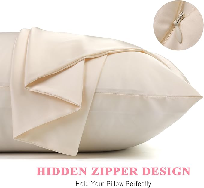 100% Pure Silk Pillowcase 2 Pack for Hair and Skin, Both Sides 23 Momme Grade 6A+ Mulberry Silk Pillowcases with Hidden Zipper, Soft&Smooth Cooling Pillow Cases (Buff Beige, Standard 20x26)