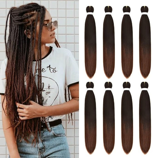 8 Pack Ombre Braiding Hair Pre Stretched - 26" 100G/Pack Premium Pre Stretched Braiding Hair Extensions, Professional Itch Free Hot Water Setting Perm Yaki Texture Prestretched Hair(1B30)