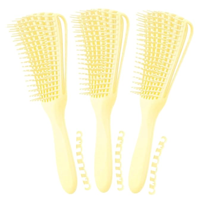 Hair Brush for Women's Afro America/African Hair Textured 3a to 4c, Kinky Wavy/Curly/Coily/Wet/Dry/Oil/Thick/Long Hair, Knots Detangler Scalp Massage Comb (3 pcs, 3-Beige)