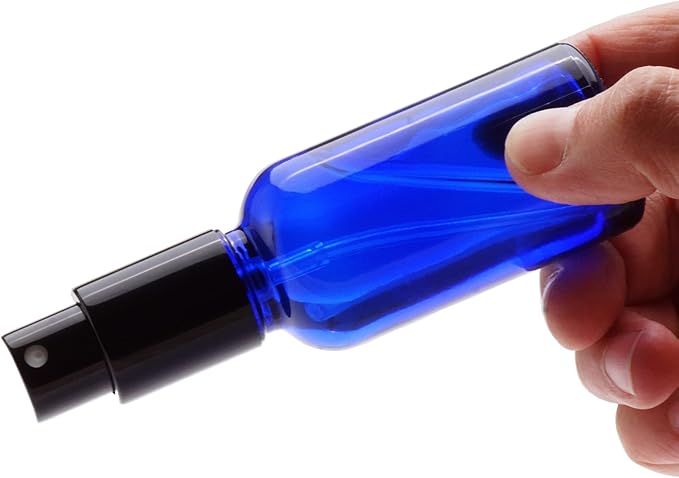 YIZHAO Blue Glass Spray Bottles 4oz, with Small Fine Mist Spray, Metal Cap, Refillable for Essential Oil,Travel,Cleaning,Perfume,Aromatherapy,Makeup – 9 Pcs