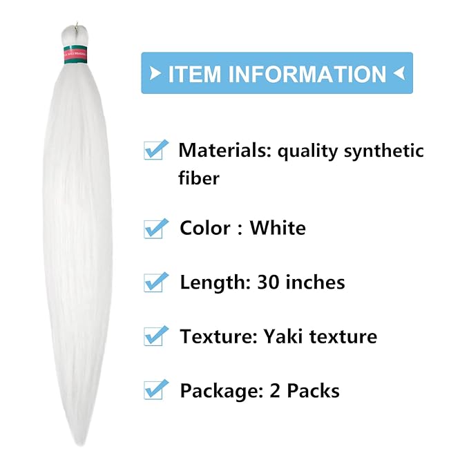 White Pre stretched Braiding Hair 2 Packs Pre feathered Braid Hair Extensions 30 Inches Hair Braids