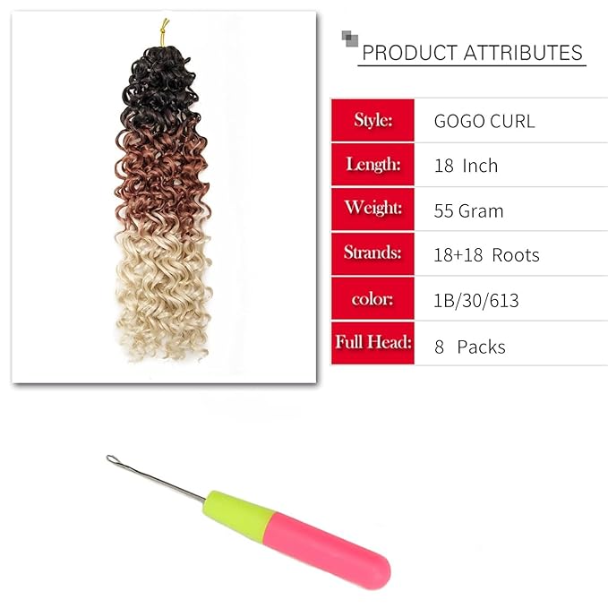 YXCHERISHAIR 8 Packs Curly Crochet Hair GoGo Curl Crochet hair for Women Deep Wave Braiding hair,Synthetic Bohemian Crochet Braid Water Wave Crochett hair Extensions(Ombre Brown Blonde, 18inch)