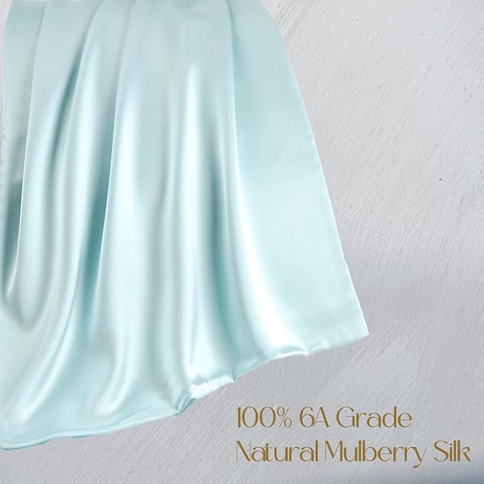ZIMASILK 100% Pure Mulberry Silk Pillowcase for Hair and Skin Health,Soft and Smooth,Both Sides Premium Grade 6A Silk,600 Thread Count,with Hidden Zipper,1pc(Standard 20''x26'', Powder Blue)