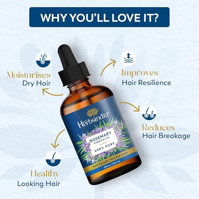 Rosemary Essential Oil for Hair - Huge 3.3 Fl Oz - 100% Pure - Premium Grade with Glass Dropper, Undiluted, Non-GMO