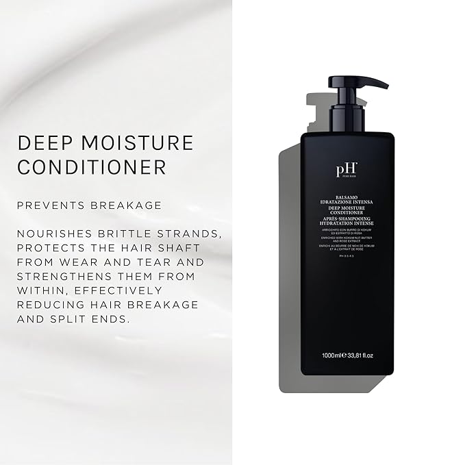 pH PURE HAIR Deep Moisture Conditioner - Intense Hydration for Dry, Damaged Hair - Deep Conditioning Treatment with Kokum Nut Butter & Rose Extract for Frizz-Free, Soft, Smooth Hair - 33.8 Oz