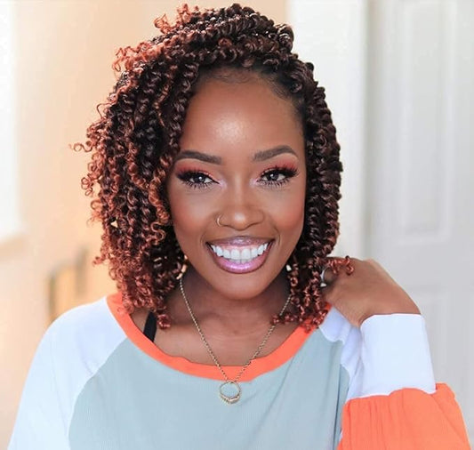 ZRQ Short 8 Packs Pre-twisted Bob Passion Twist Crochet Hair with Curly Ends 12 Inch Pre looped Ombre Copper Red Passion Twists Hair 12 Roots/Pack Synthetic Crochet Braids Hair for Women T350#