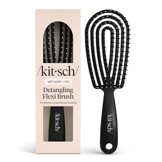 Kitsch Detangler Brush – Flexible Curly Hair Brush for Women, Men & Kids | Detangling Hairbrush with Bendable Frame and Ultra-Smooth Bristles for Wet or Dry Strands - Black