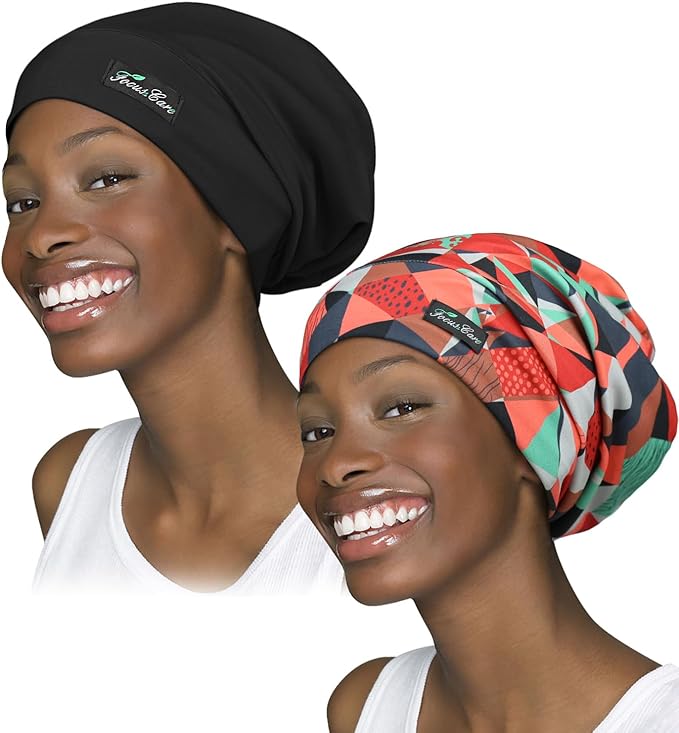 Adjustable Satin Lined Sleep Cap for Dreadlocks Curly Hair Large Head-Stay On Overnight