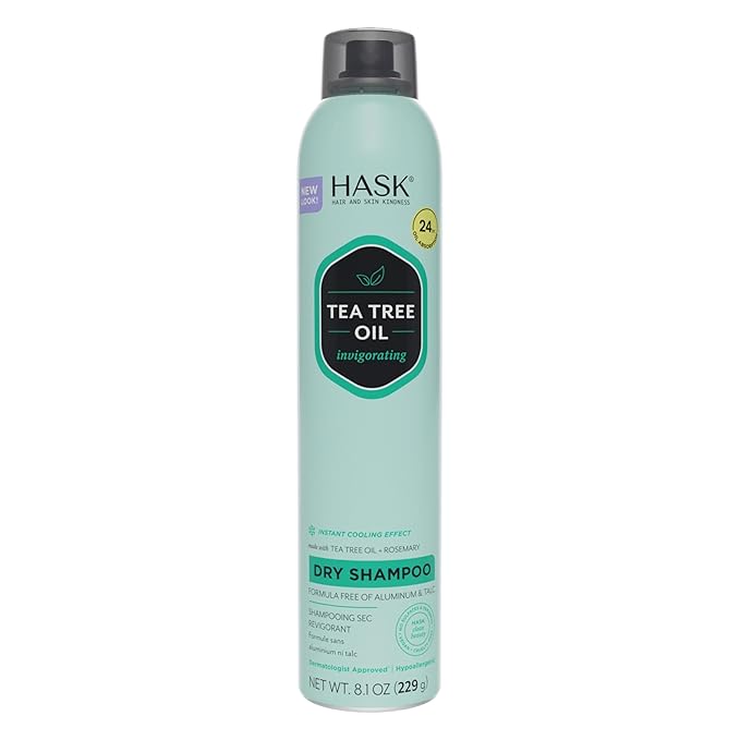 HASK Tea Tree Invigorating Dry Shampoo for Oily, Itchy Scalps – Absorbs Oil, Rebalances Scalp, Hypoallergenic, No Sulfates or Parabens, Cruelty-Free – 8.1oz