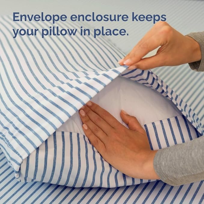 Queen Pillow Cases Set of 4 - Ultra Soft Hotel Quality Pillowcase Covers - Comfy, Cozy & Wrinkle Free - Shrinkage and Fade Resistant - Machine Washable Pillow Protectors - 4 Piece Set - Blue Stripes 2