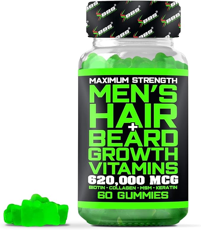 Best Beard Stuff Beard Growth Vitamins - Biotin Gummies for Beard & Hair Growth – Maximum Strength 620,000mcg Biotin with Collagen, MSM, Keratin & Bamboo Extract