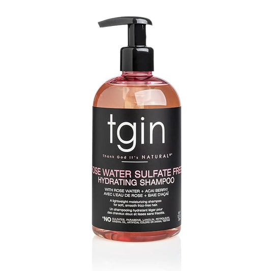 tgin Rose Water Sulfate-Free Hydrating Shampoo – Clarifying Shampoo for Curly, Wavy & Coily Hair – Lightweight Tgin Hair Products for Soft, Shiny, No Frizz Strands – Natural Botanical Formula (13oz)