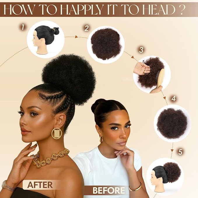 Human Hair Ponytail Kinky Curly 100% Human Hair #1B Natural Black Medium Kinky Curly Durable Natural Soft and Smooth Clip On Drawstring Ponytail