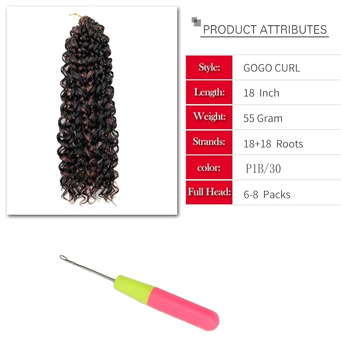 YXCHERISHAIR Curly Crochet Hair GoGo Curl Crochet hair for Women 8Packs Deep Wave Braiding hair,Synthetic Bohemian Crochet Braid Water Wave Crochet hair Extensions(P1B/30,18Inch)