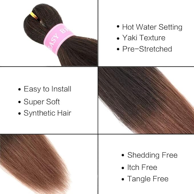 AQINBEL Braiding Hair 26 Inches 8 Bundles/Packs Crochet Twist Pre Stretched Braiding Hair for Braids Yaki Straight Texture Ombre Braiding Hair Extensions for Women(Black/30#)