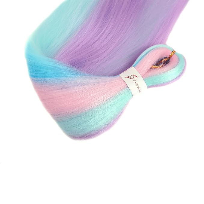 Dorsanee 4 Colors Mixed Braiding Hair Pre Stretched 24 Inch 3 Packs Braiding Hair for Box Braids Twists Locs Soft Yaki Texture Hot Water Setting (#Light Blue & Light Purple & Light Pink & Mint Green)