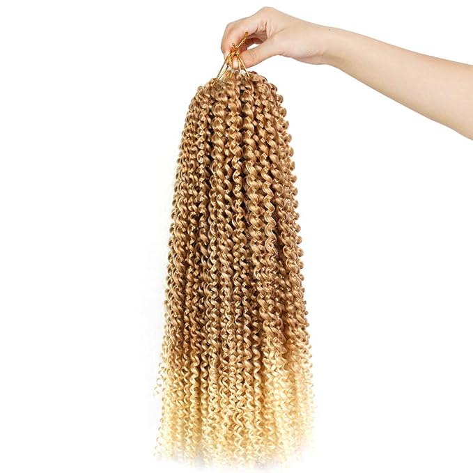 Dorsanee Ombre Blonde Passion Twist Hair 18 Inch 7 Packs Water Wave Crochet Hair Long Bohemian Curly Braiding Hair for Butterfly Locs, Faux Locs, Boho Style Spring Twist Crochet Braids (27/613#)