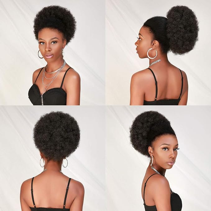 GLAM21USA Afro Puff Drawstring Ponytail Retro Kinky Curly Ponytail Wig Clip in Bun Hair Piece for Black Women Synthetic Hair Extension (MEDIUM, 4 (Medium Dark Brown))