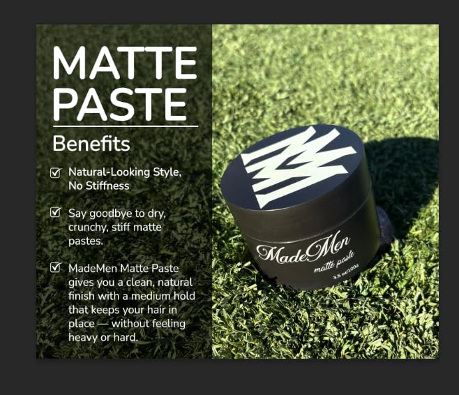 MADEMEN - Matte Paste 3.5oz / Texture paste for hair, Natural looking, non stiff/Easy restyling - Naural Coconut & Sandlewood Scent