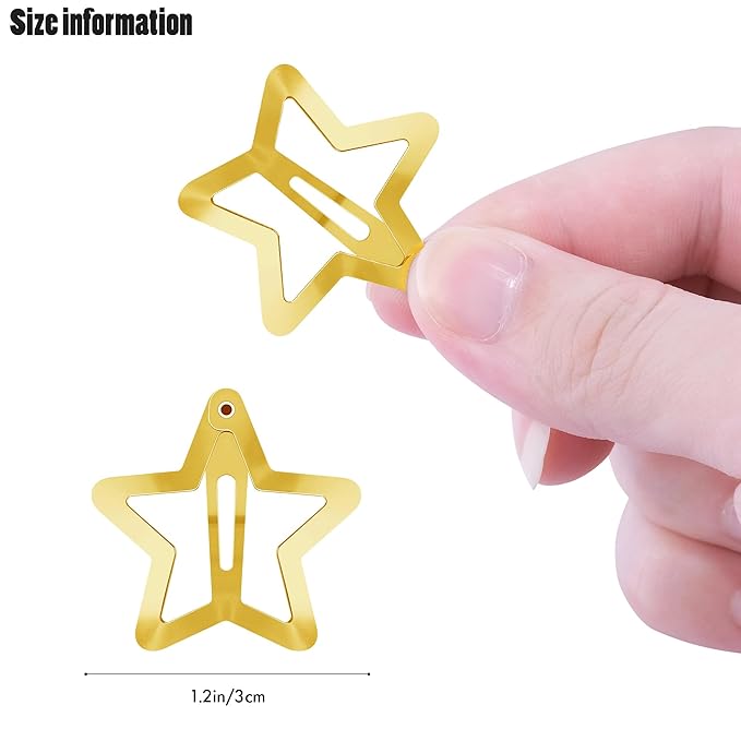 Star Hair Clips 2000s Y2K Snap Hair Barrettes Non Slip Star Hair Accessories Black Gold Silver Metal Hair Clips for Girls Women -30 PCS 1.18"
