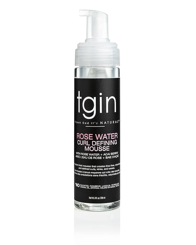 tgin Rose Water Curl Defining Mousse – Curly Hair Products with Lightweight Hold – Moisturizes and Defines Waves Without Crunch – Hair Mousse Without Paraben & Sulfate – 8 Fl Oz