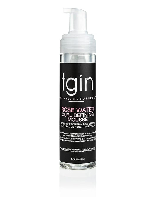 tgin Rose Water Curl Defining Mousse – Curly Hair Products with Lightweight Hold – Moisturizes and Defines Waves Without Crunch – Hair Mousse Without Paraben & Sulfate – 8 Fl Oz