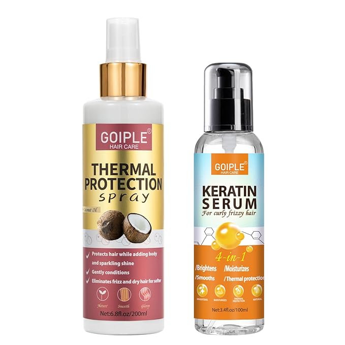 Keratin Protein Serum with Anti-Frizz Control, Hair Repair and Thermal Protection - Coconut Formula for Dye-Free Benefit Treatment (2PCS)