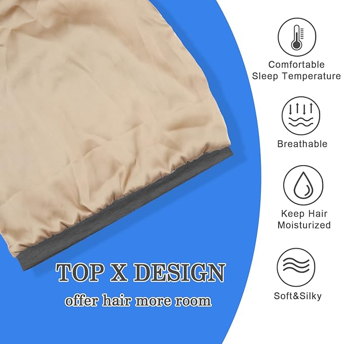 Silk Satin Bonnet Hair Wrap for Sleeping, 2 Pcs Adjustable Silk Bonnets for Women Men Sleep Cap Silk Lined Slouchy with Adjustable Strap Curly Hair Head Scarf Night Caps